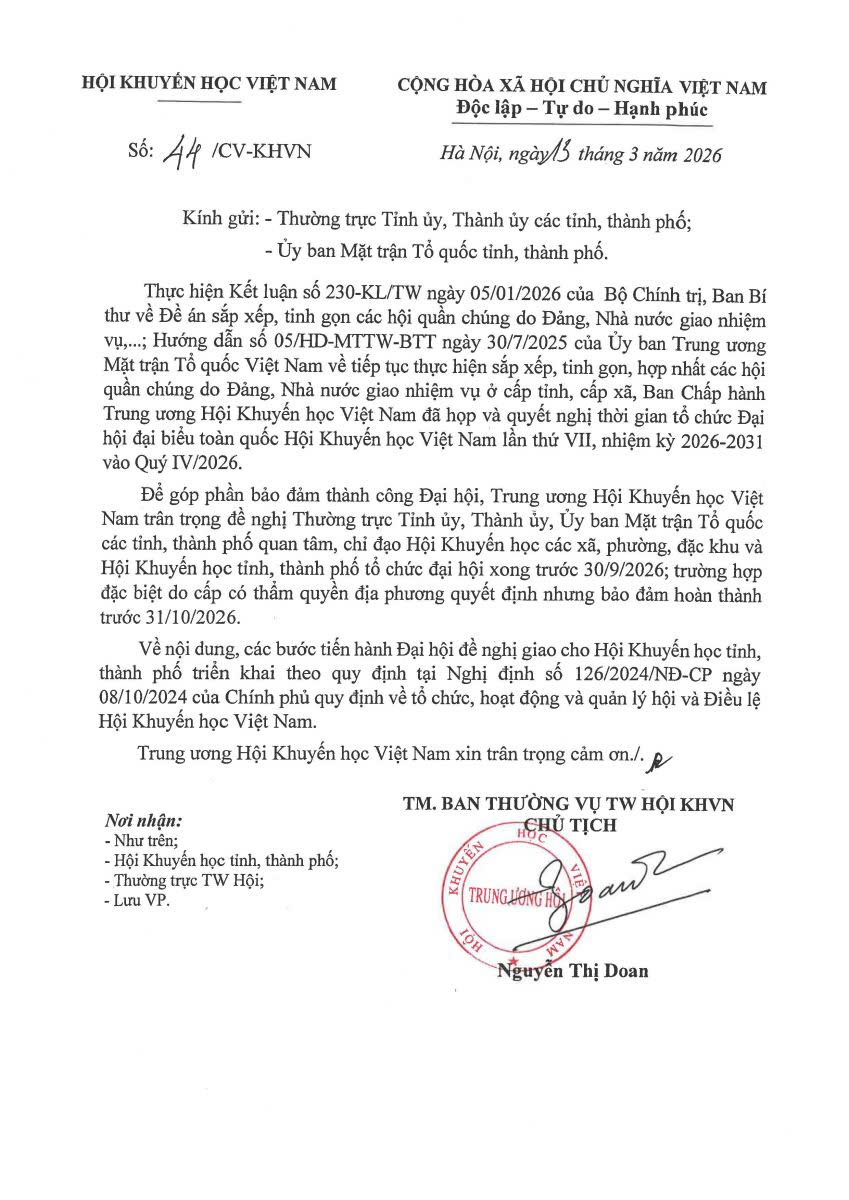 Báo Phú Thọ Chủ Nhật số Vv triển khai Đại hội đại biểu Hội Khuyến học các cấp