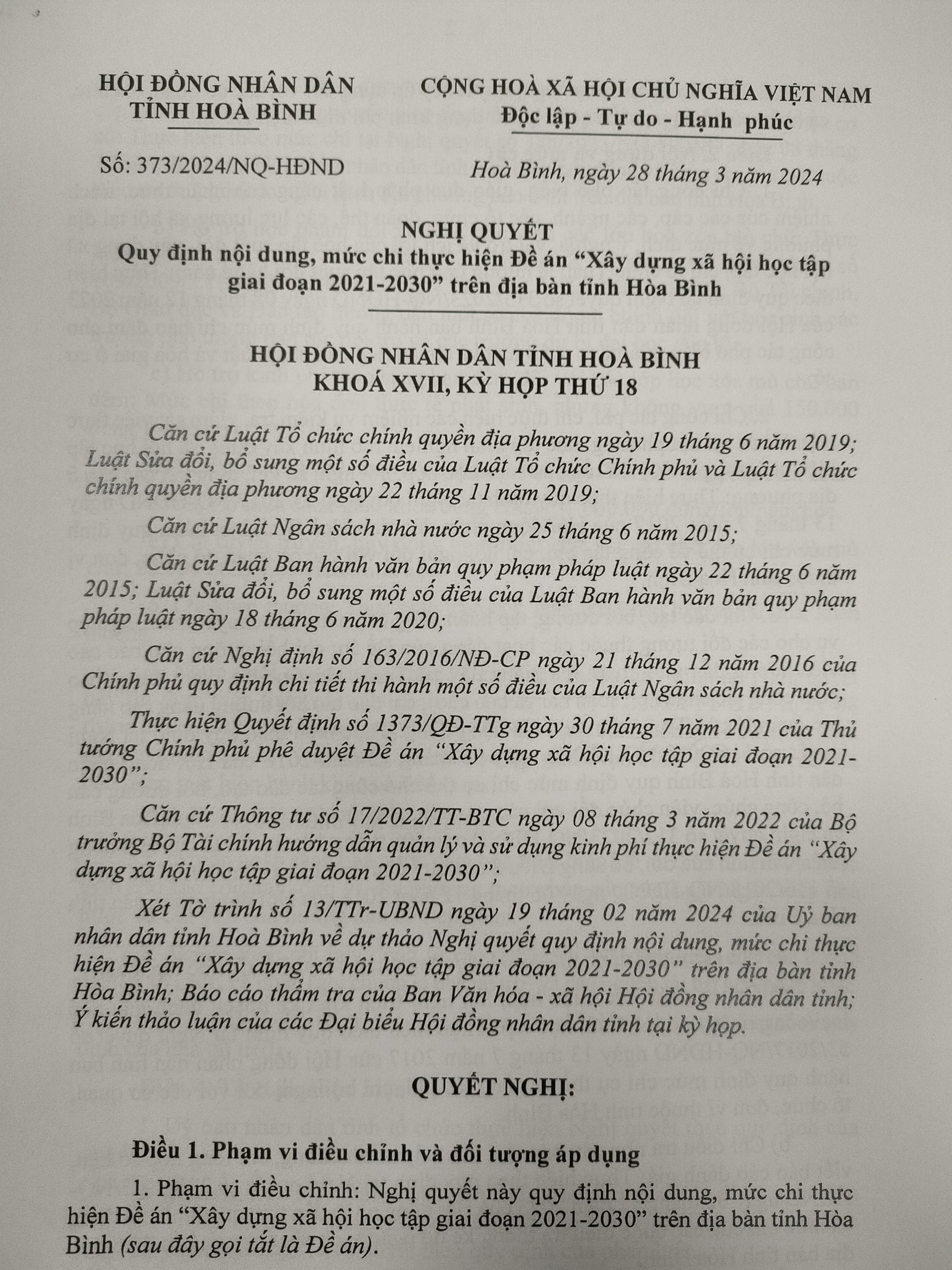 Báo Phú Thọ số Nghị quyết qui định nội dung, mức chi thực hiện Đề án 